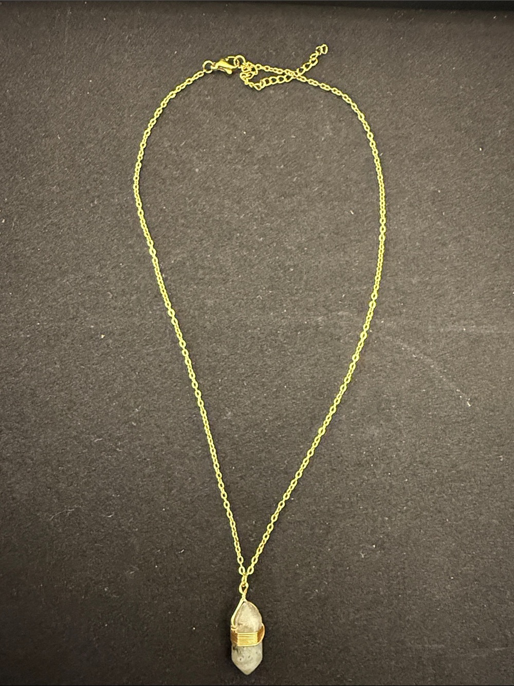 Gold-Tone Green gray Crystal Point Pendant Necklace